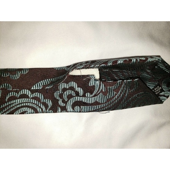Barneys New York 100% Silk Tie Black Teal Paisley Weave Made in Italy University - Picture 6 of 6